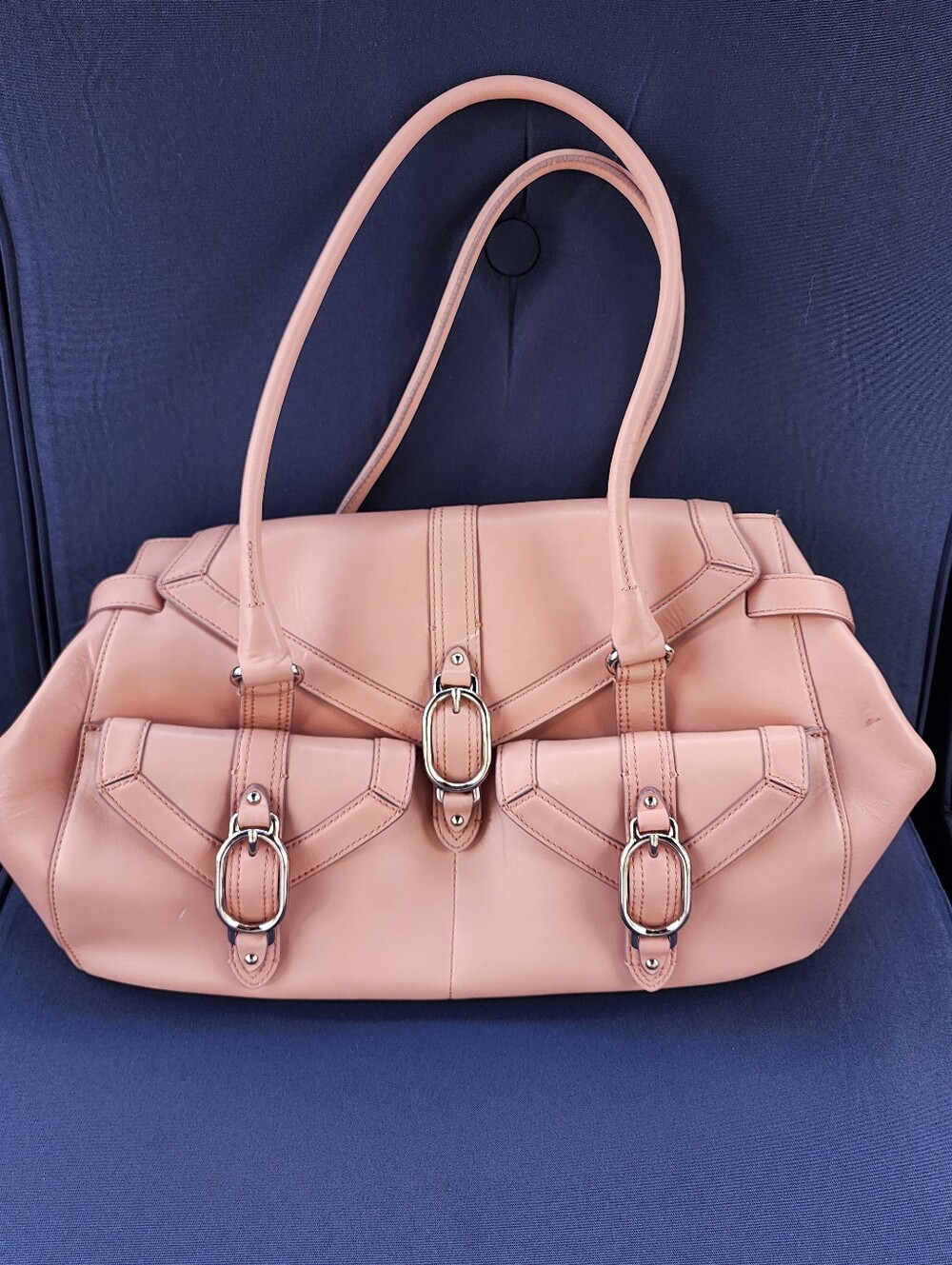 Cole Haan Blush Pink Leather Shoulder Bag with Buckle Accents